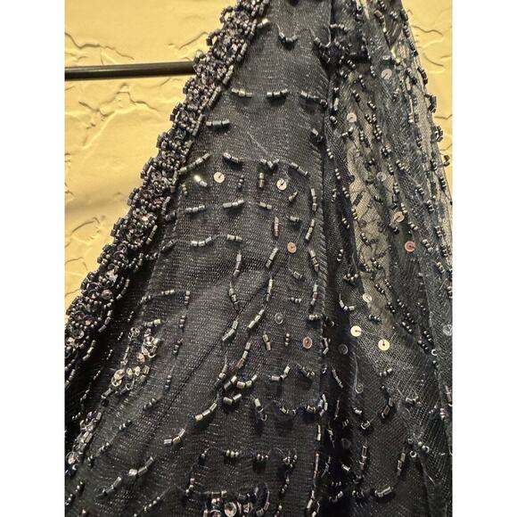 Adrianna Papell 40398 Bishop Sleeve Beaded Bodice Dress, Navy, 16, MOB, Preowned - Picture 12 of 14